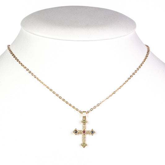 Kereszt Arany tónusú Emporia Ötvözetű Nyaklánc Burmai Rubinnal és Brazil Smaragddal ( Nyaklánc+Medál )