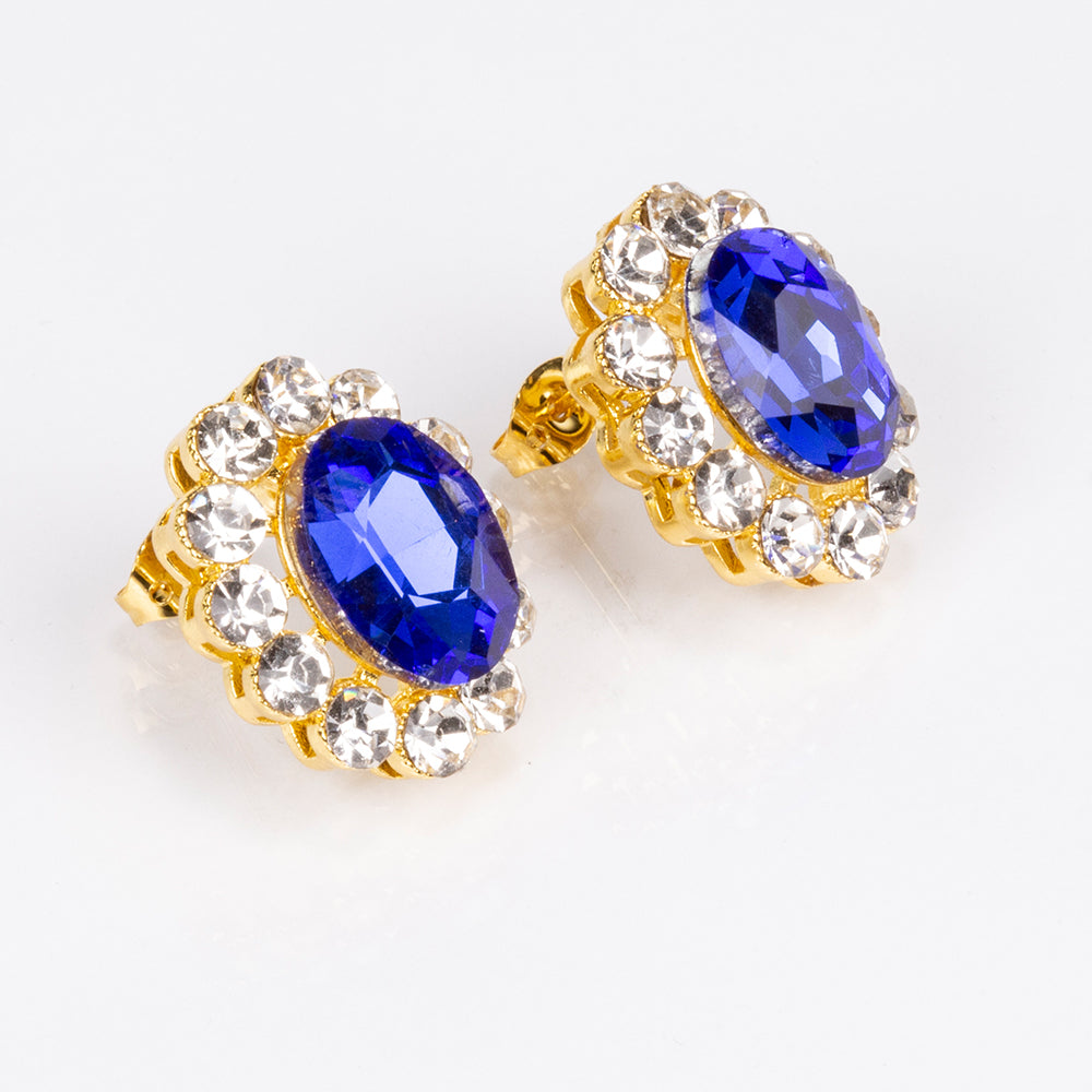 Arany tónusú Emporia Ötvözetű Szett Kék Emporia® Kristállyal és Fehér Emporia® Kristállyal ( Nyaklánc+Fülbevaló )