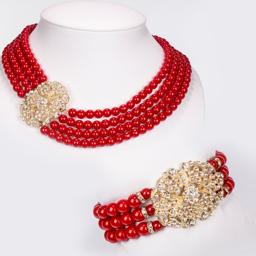 Arany tónusú Emporia Ötvözetű Szett Fehér Emporia® Kristállyal ( Nyaklánc+Karkötő )