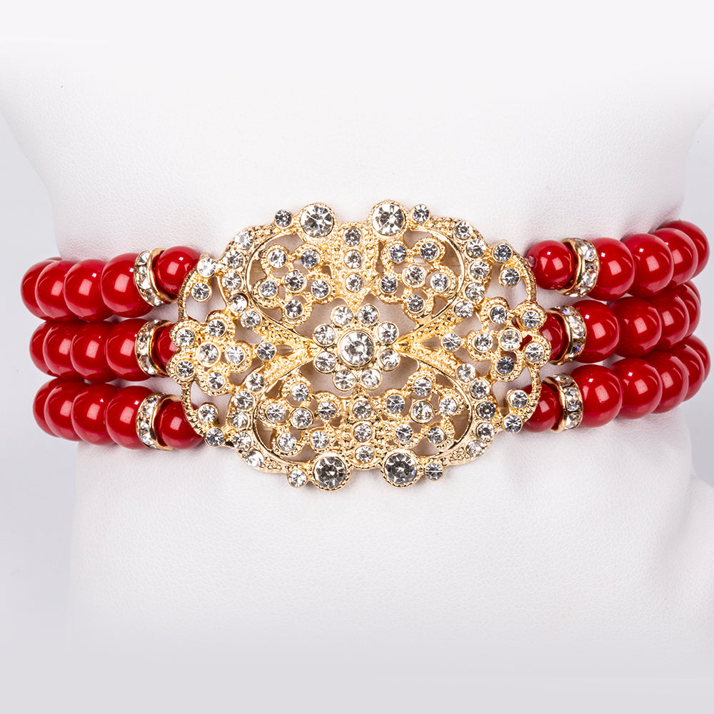 Arany tónusú Emporia Ötvözetű Szett Fehér Emporia® Kristállyal ( Nyaklánc+Karkötő ) 2 