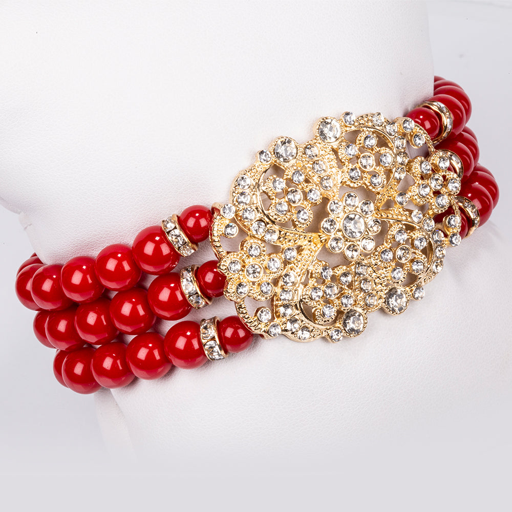 Arany tónusú Emporia Ötvözetű Szett Fehér Emporia® Kristállyal ( Nyaklánc+Karkötő )