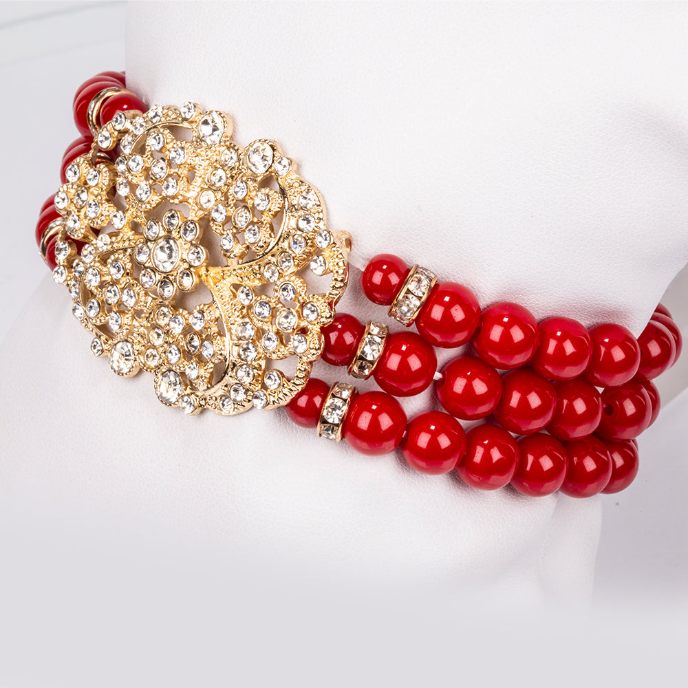 Arany tónusú Emporia Ötvözetű Szett Fehér Emporia® Kristállyal ( Nyaklánc+Karkötő ) 4 