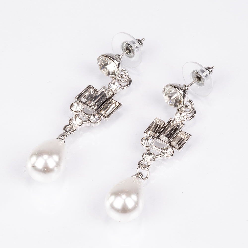 Arany tónusú Emporia Ötvözetű Szett Üveggyönggyel és Fehér Emporia® Kristállyal ( Nyaklánc+Fülbevaló ) 2 