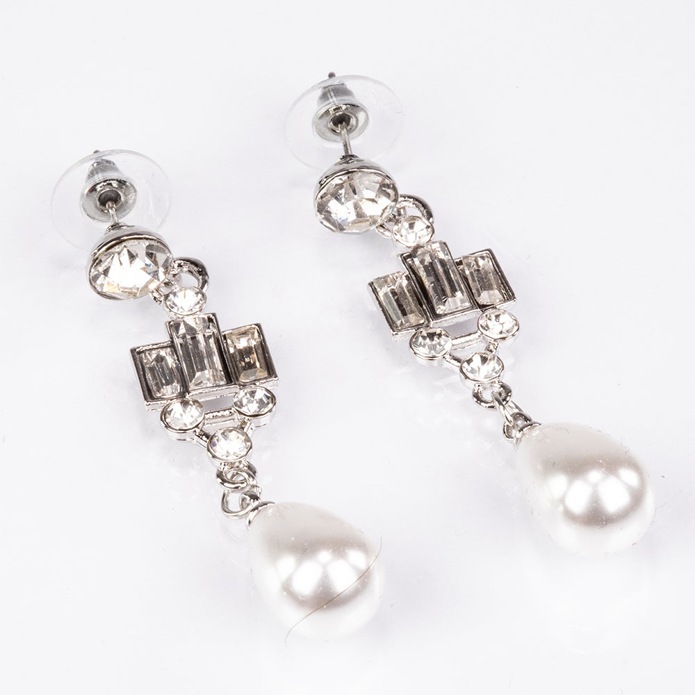 Arany tónusú Emporia Ötvözetű Szett Üveggyönggyel és Fehér Emporia® Kristállyal ( Nyaklánc+Fülbevaló ) 3 