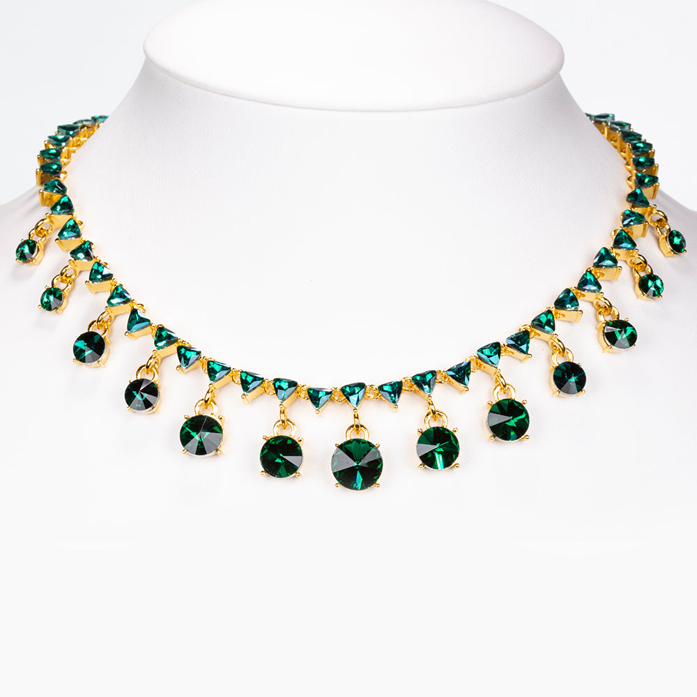 Arany tónusú Emporia Ötvözetű Szett Zöld Emporia® Kristállyal ( Nyaklánc+Fülbevaló ) 2 