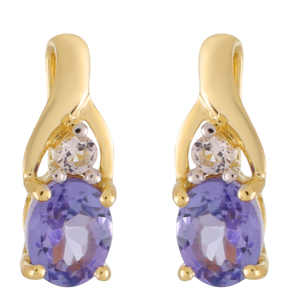 9 Karátos Arany Szett "AAA" Osztályú Tanzanittal és Fehér Topázzal ( Fülbevaló+Gyűrű+Medál )