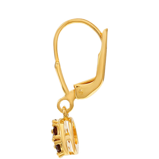 Arannyal Bevont Ezüst Fülbevaló Vörös Gyémánttal