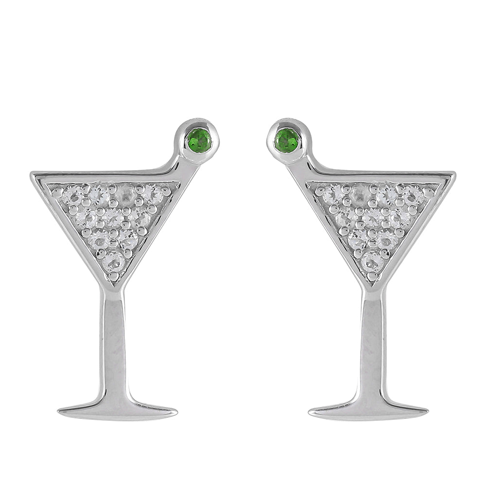 Ezüst Fülbevaló Króm Diopsziddal és Fehér Topázzal