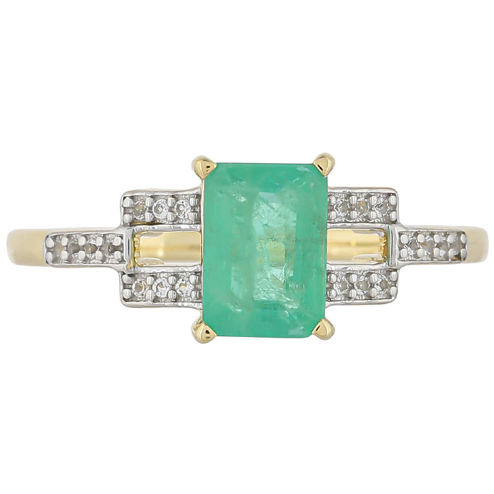 9 Karátos Arany Gyűrű Brazil Smaragddal és Fehér Topázzal