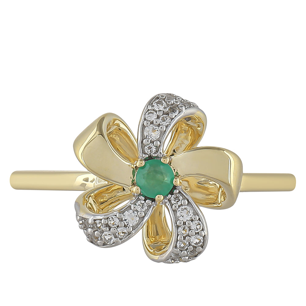 9 Karátos Arany Gyűrű Brazil Smaragddal és Fehér Topázzal