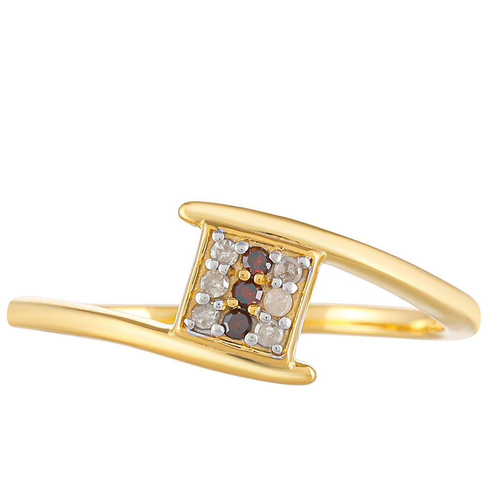 Arannyal Bevont Ezüst Gyűrű Vörös Gyémánttal és Fehér Gyémánttal