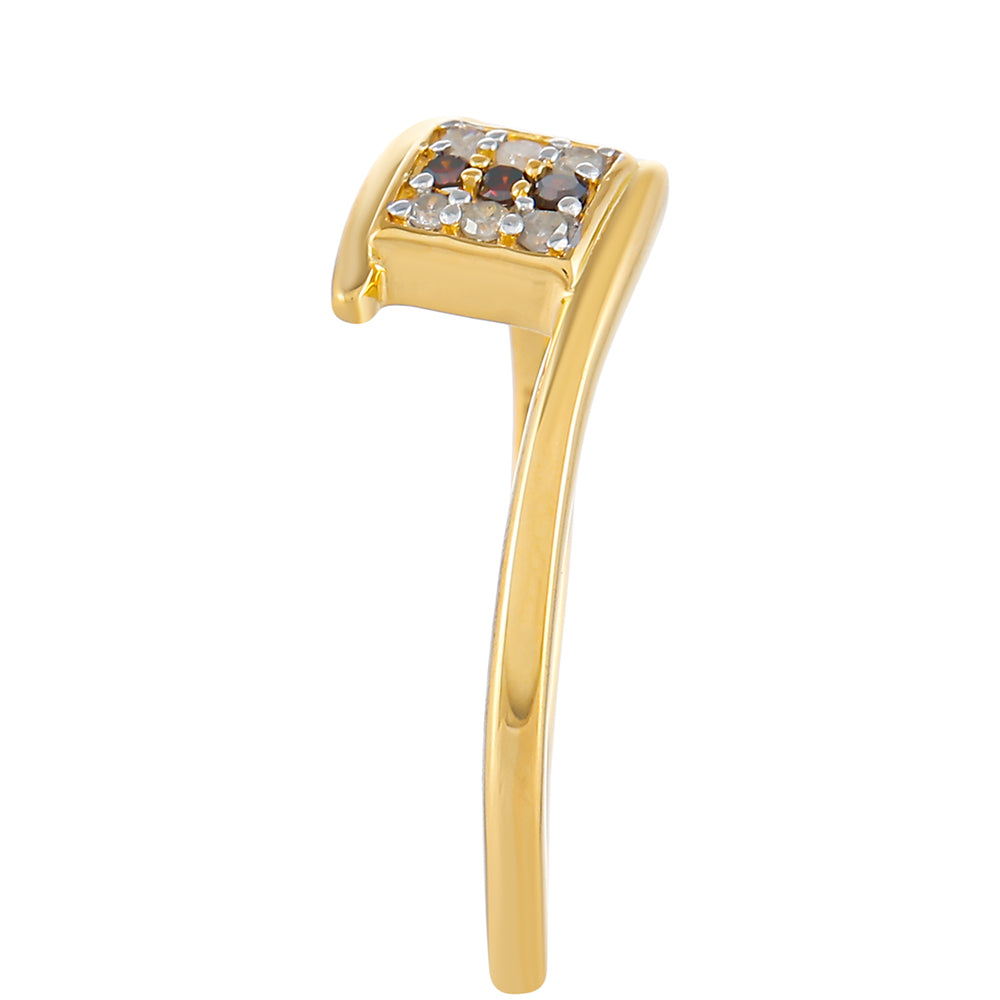 Arannyal Bevont Ezüst Gyűrű Vörös Gyémánttal és Fehér Gyémánttal