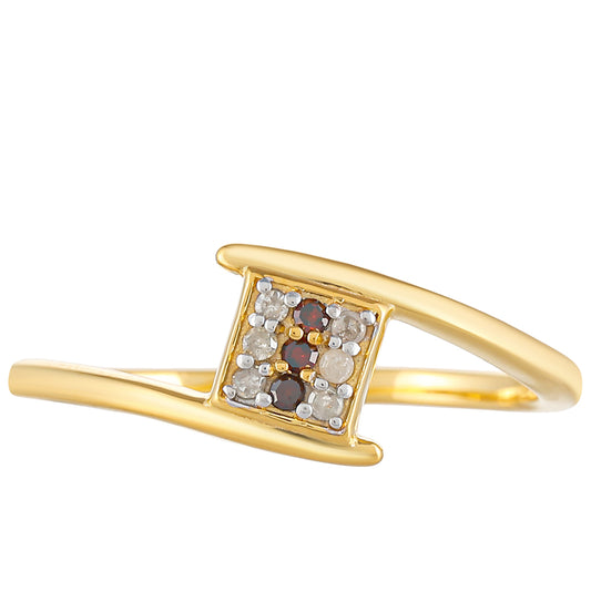 Arannyal Bevont Ezüst Gyűrű Vörös Gyémánttal és Fehér Gyémánttal