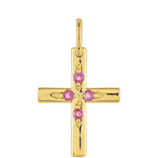 Kereszt Arannyal Bevont Ezüst Szett Thai Rubinnal és Brazil Smaragddal ( Medál )