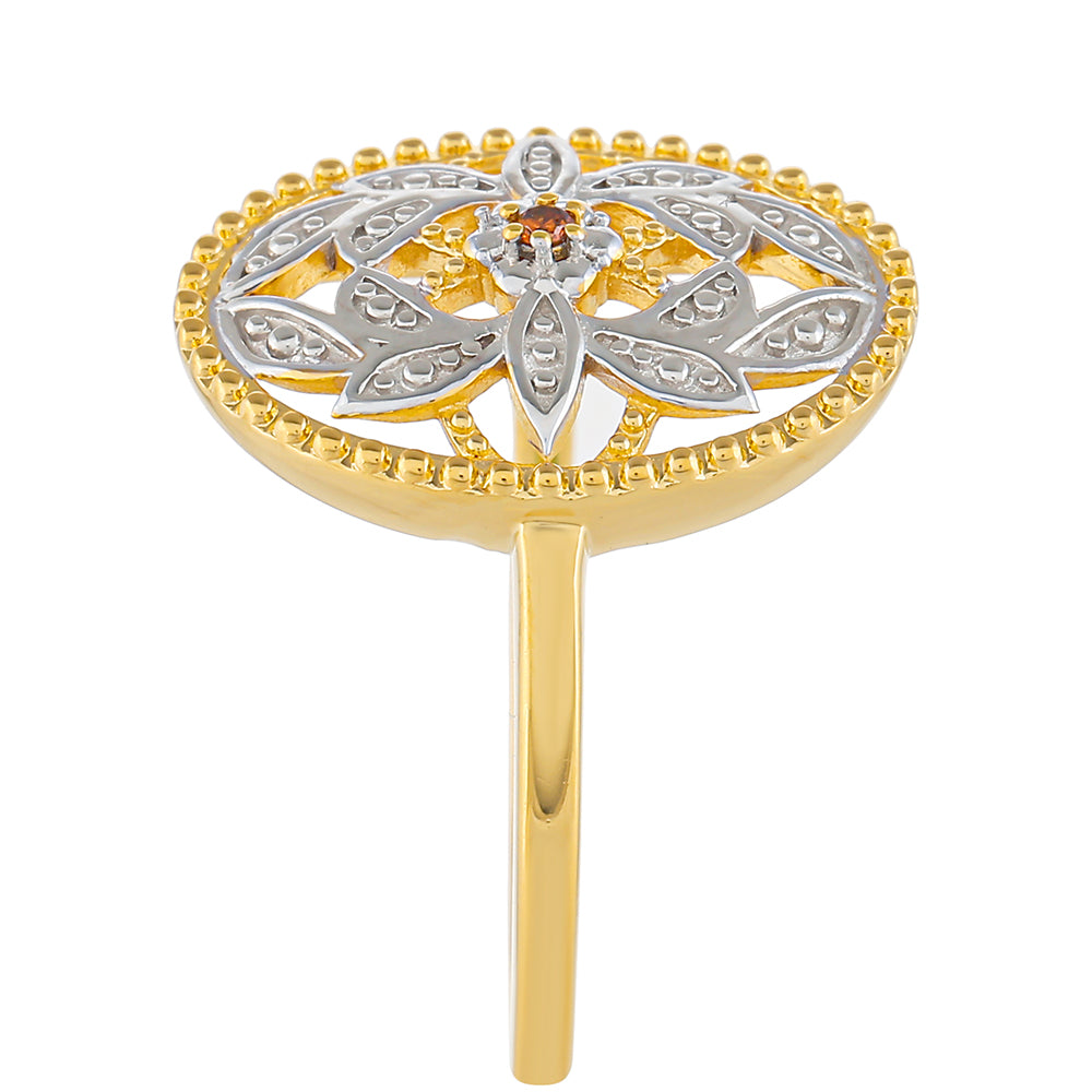 Arannyal Bevont Ezüst Gyűrű Vörös Gyémánttal 3 