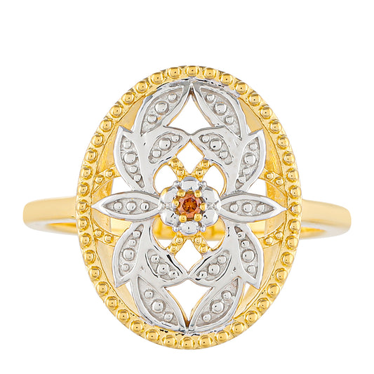 Arannyal Bevont Ezüst Gyűrű Vörös Gyémánttal