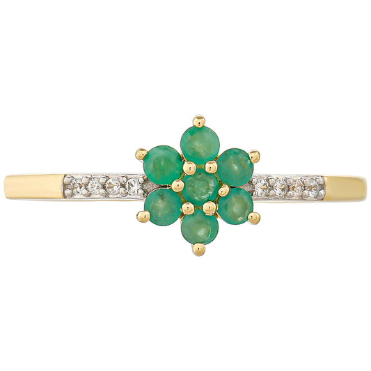 9 Karátos Arany Gyűrű Brazil Smaragddal és Természetes Cirkónnal