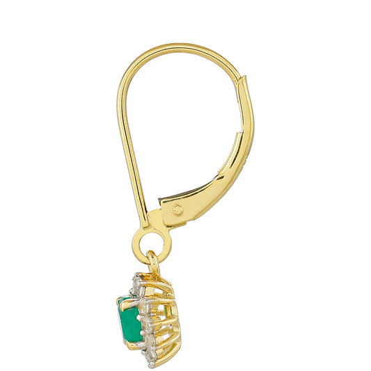 9 Karátos Arany Fülbevaló Brazil Smaragddal és Természetes Cirkónnal