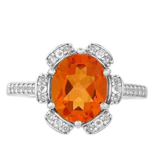 Ezüst Gyűrű Padparadschai Kvarccal és Fehér Topázzal