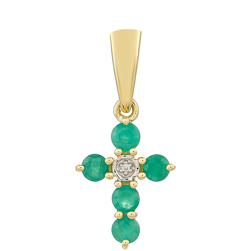 Kereszt 9 Karátos Arany Medál Brazil Smaragddal és Természetes Cirkónnal