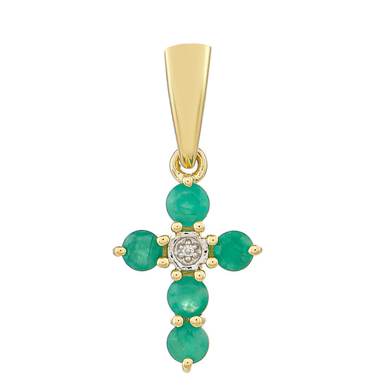 Kereszt 9 Karátos Arany Medál Brazil Smaragddal és Természetes Cirkónnal