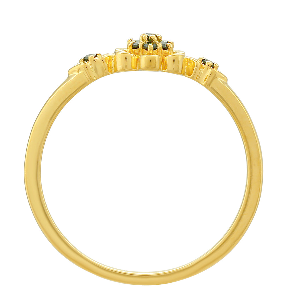 Arannyal Bevont Ezüst Gyűrű Zöld Gyémánttal