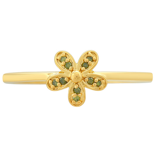 Arannyal Bevont Ezüst Gyűrű Zöld Gyémánttal