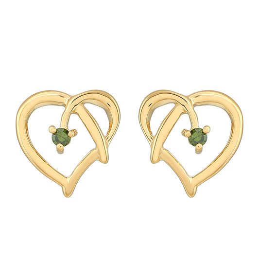 Arannyal Bevont Ezüst Fülbevaló Zöld Gyémánttal