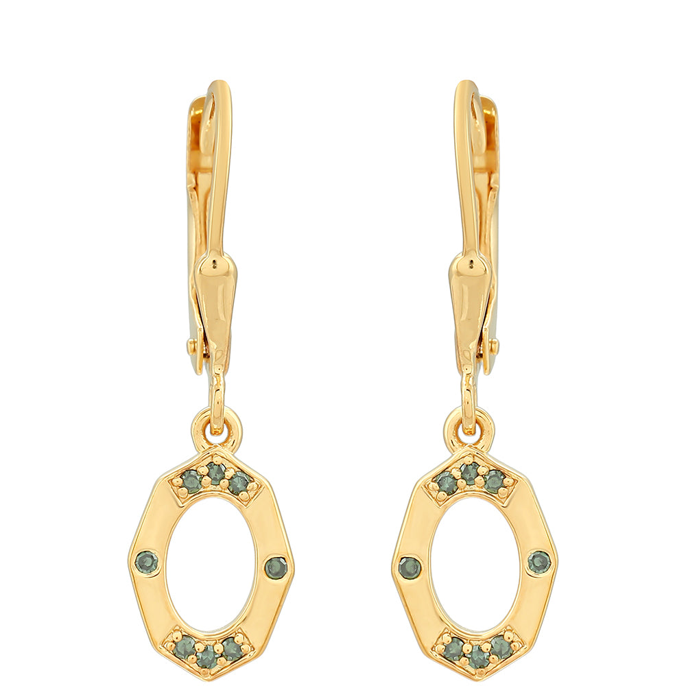 Arannyal Bevont Ezüst Fülbevaló Zöld Gyémánttal