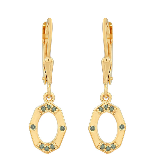 Arannyal Bevont Ezüst Fülbevaló Zöld Gyémánttal