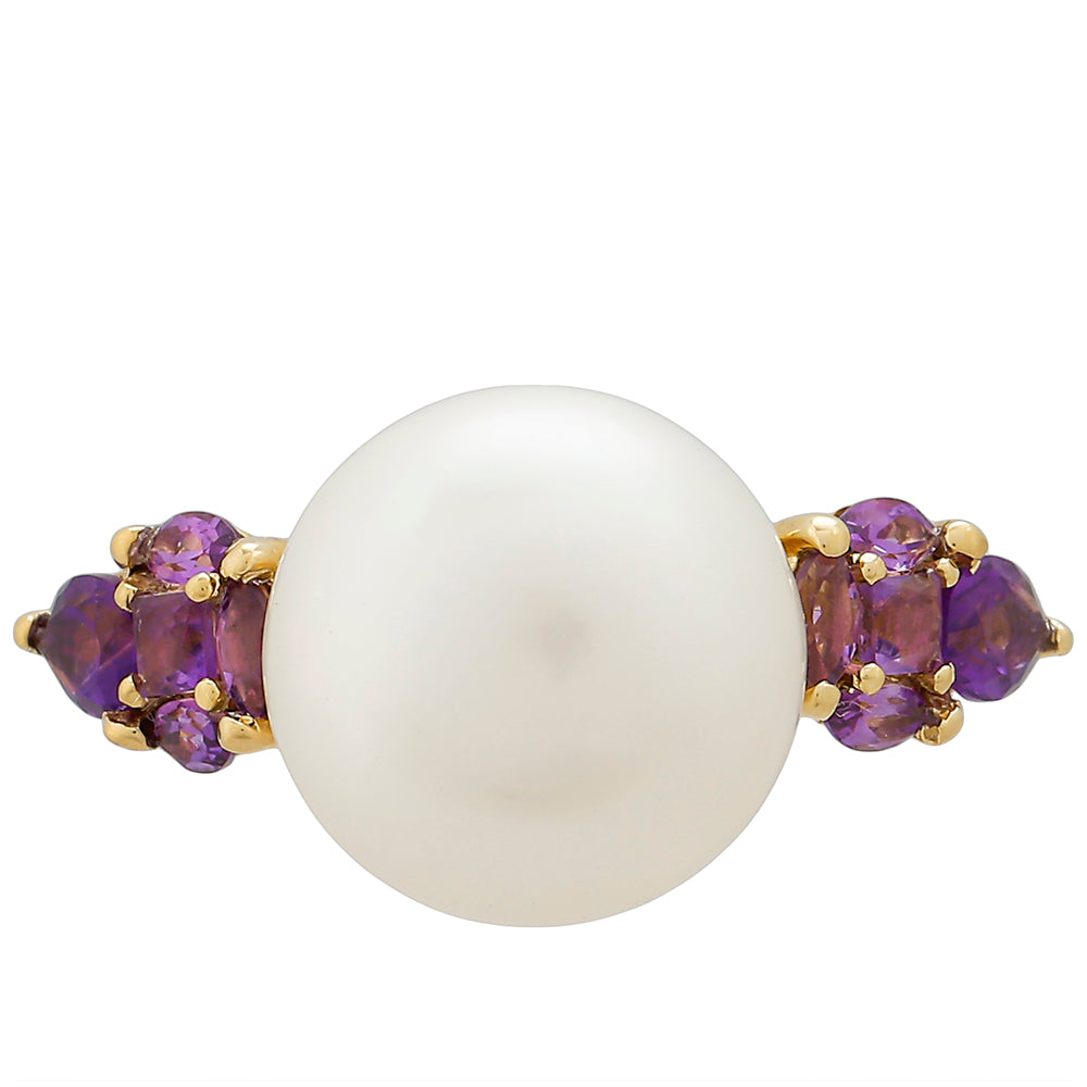 9 Karátos Arany Gyűrű Ametiszttel és Fehér Édesvízi Kagylógyönggyel 1 