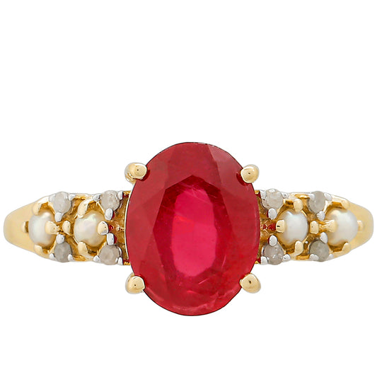 9 Karátos Arany Gyűrű Thai Rubinnal és Fehér Gyémánttal