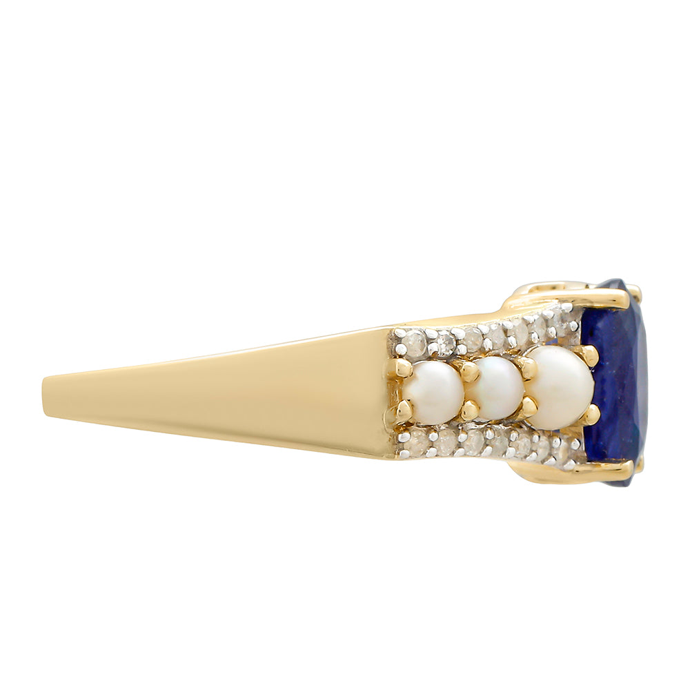 9 Karátos Arany Gyűrű Thai Zafírral és Fehér Gyémánttal