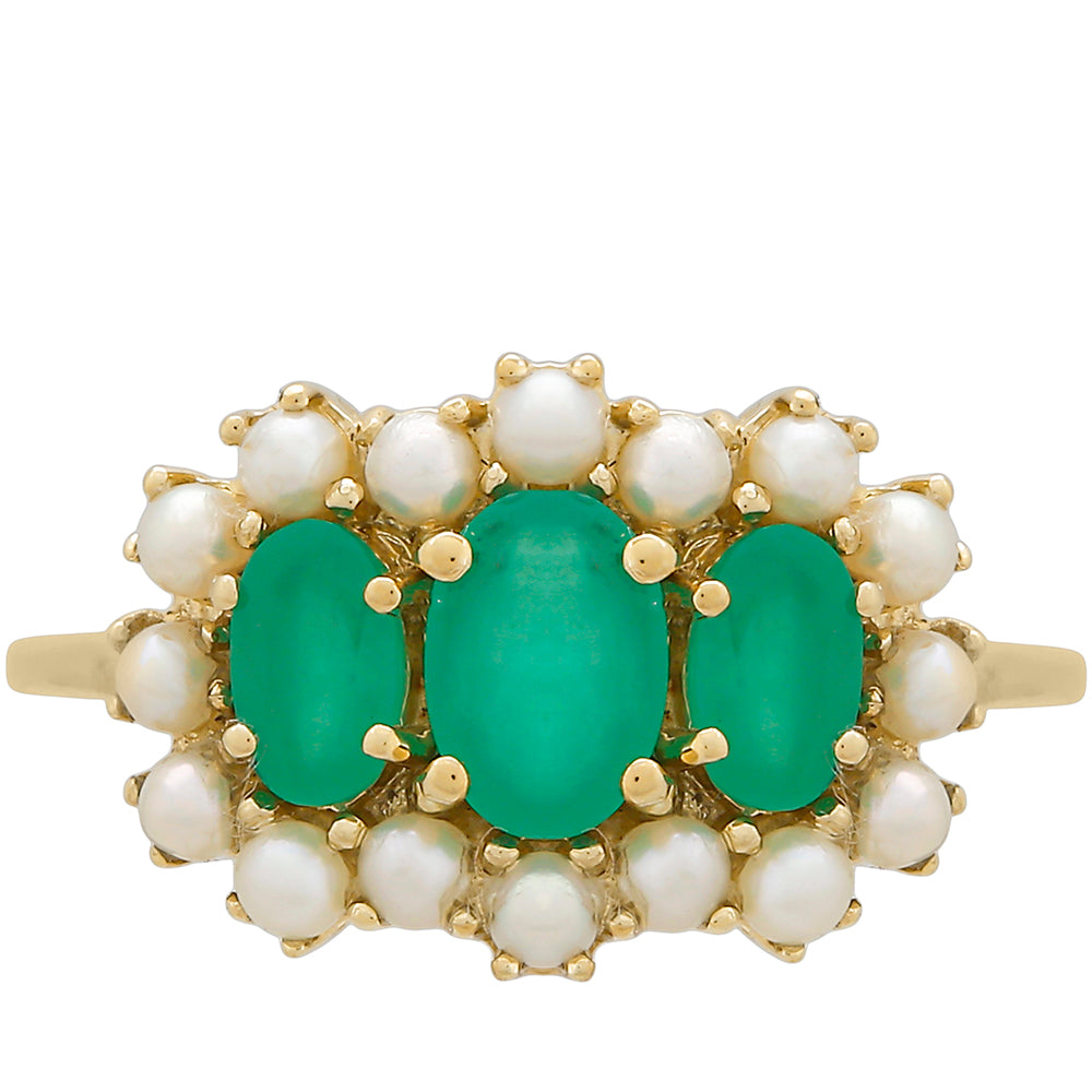 9 Karátos Arany Gyűrű Brazil Smaragddal és Fehér Édesvízi Kagylógyönggyel 1 