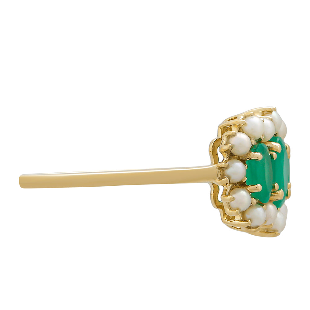 9 Karátos Arany Gyűrű Brazil Smaragddal és Fehér Édesvízi Kagylógyönggyel 2 