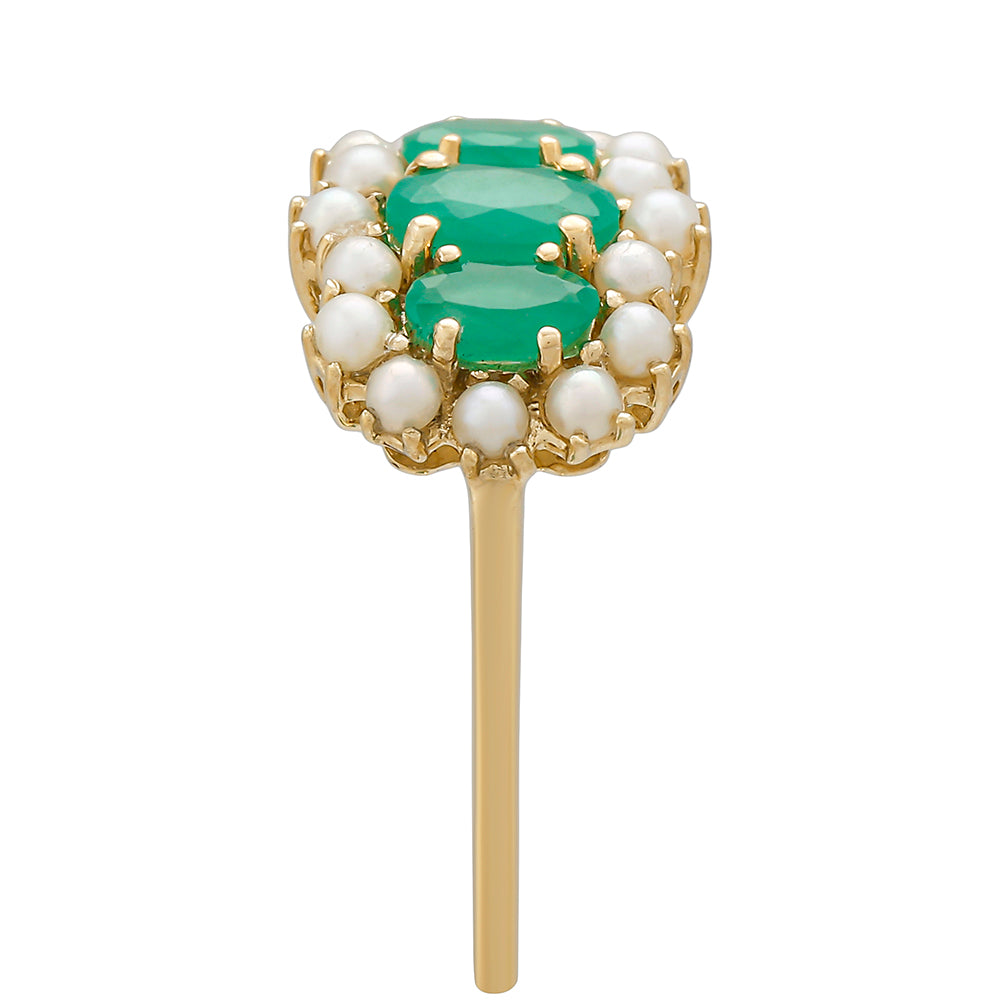 9 Karátos Arany Gyűrű Brazil Smaragddal és Fehér Édesvízi Kagylógyönggyel 4 