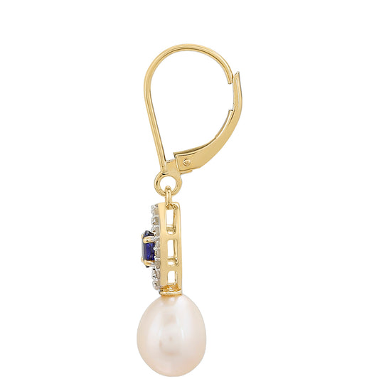 9 Karátos Arany Fülbevaló Thai Zafírral és Fehér Gyémánttal