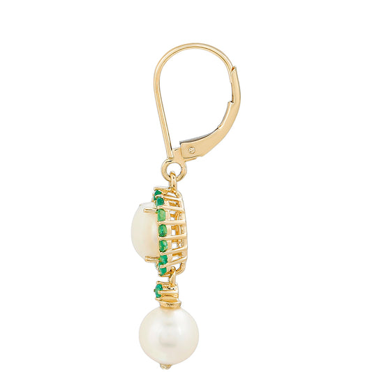 9 Karátos Arany Fülbevaló Brazil Smaragddal és Fehér Édesvízi Kagylógyönggyel