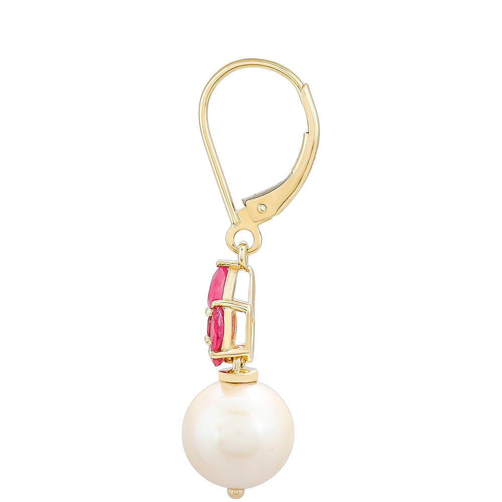 9 Karátos Arany Fülbevaló Thai Rubinnal és Fehér Édesvízi Kagylógyönggyel 2 