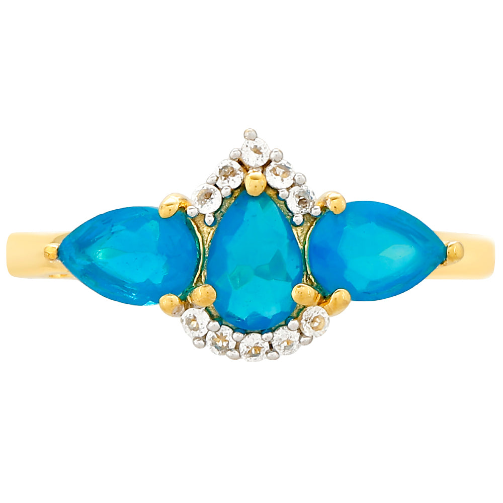 Arannyal Bevont Ezüst Gyűrű Etiópiai Paraiba Kék Opállal és Fehér Topázzal 1 