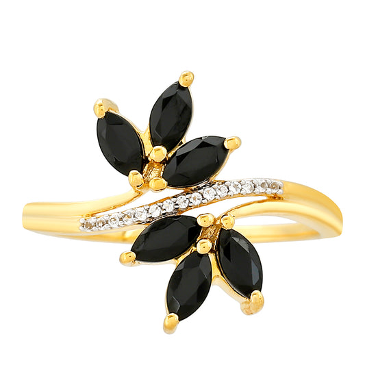 Arannyal Bevont Ezüst Gyűrű Fekete Turmalinnal és Fehér Topázzal