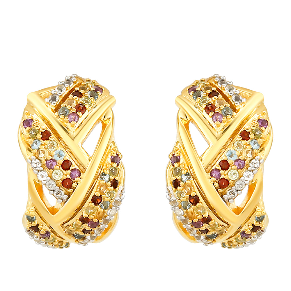 Arannyal Bevont Ezüst Fülbevaló Ametiszttel és Citrinnel