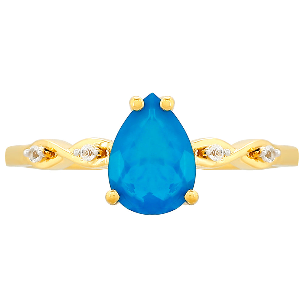 Arannyal Bevont Ezüst Gyűrű Etiópiai Paraiba Kék Opállal és Fehér Topázzal 1 