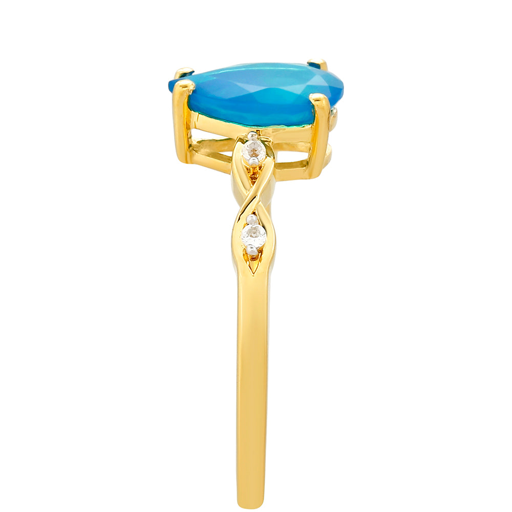 Arannyal Bevont Ezüst Gyűrű Etiópiai Paraiba Kék Opállal és Fehér Topázzal 3 