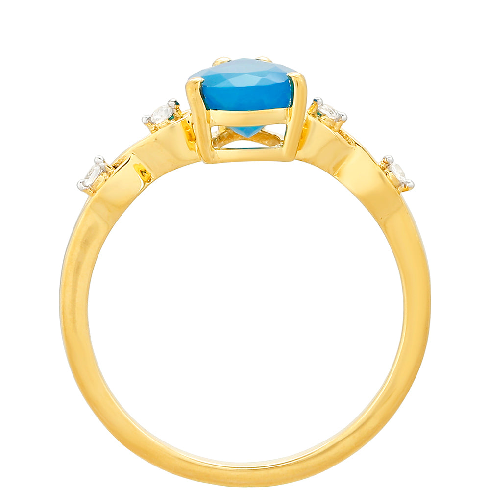Arannyal Bevont Ezüst Gyűrű Etiópiai Paraiba Kék Opállal és Fehér Topázzal 4 