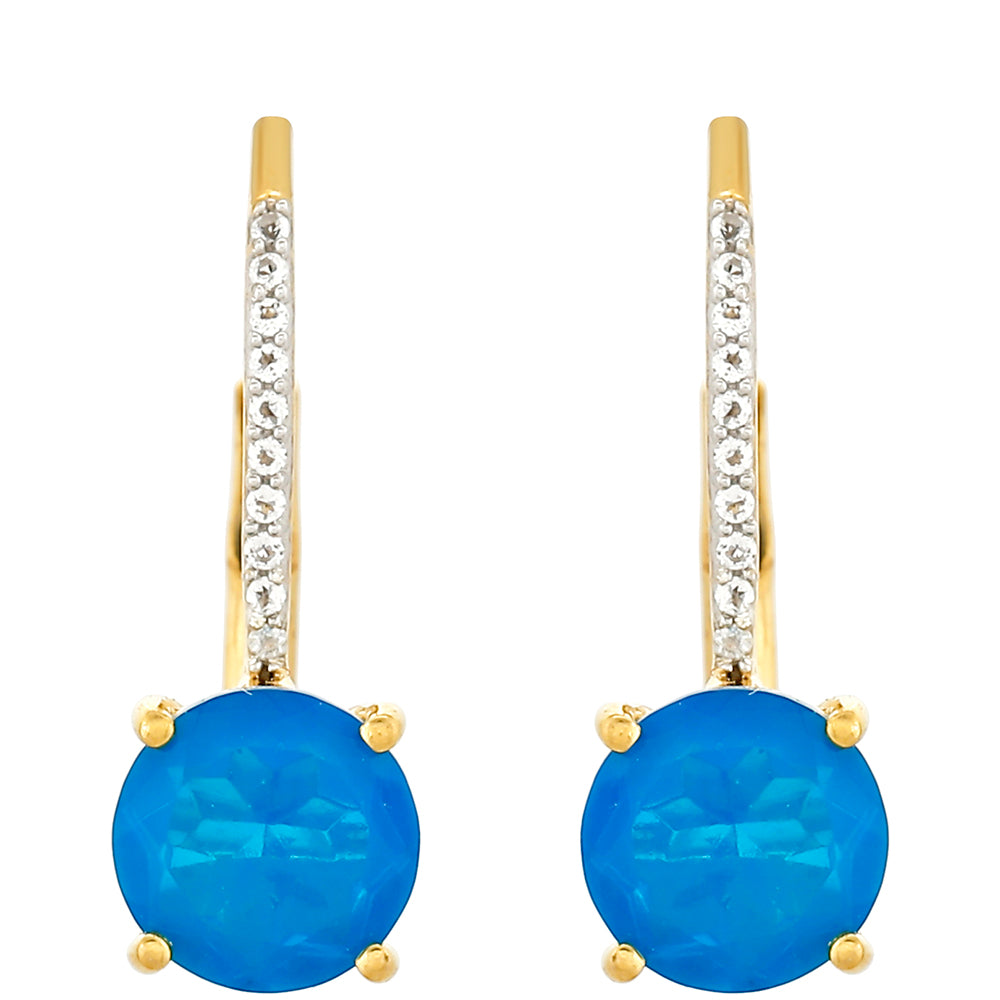 Arannyal Bevont Ezüst Fülbevaló Etiópiai Paraiba Kék Opállal és Fehér Topázzal