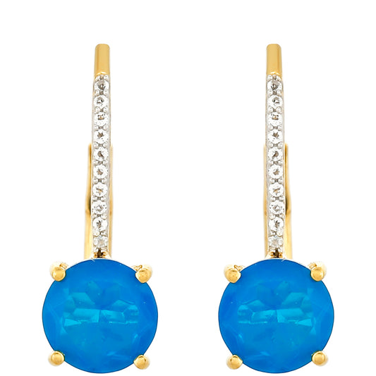 Arannyal Bevont Ezüst Fülbevaló Etiópiai Paraiba Kék Opállal és Fehér Topázzal