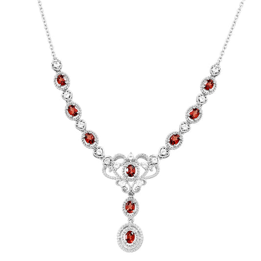 Ezüst Nyaklánc Gránáttal és Fehér Topázzal