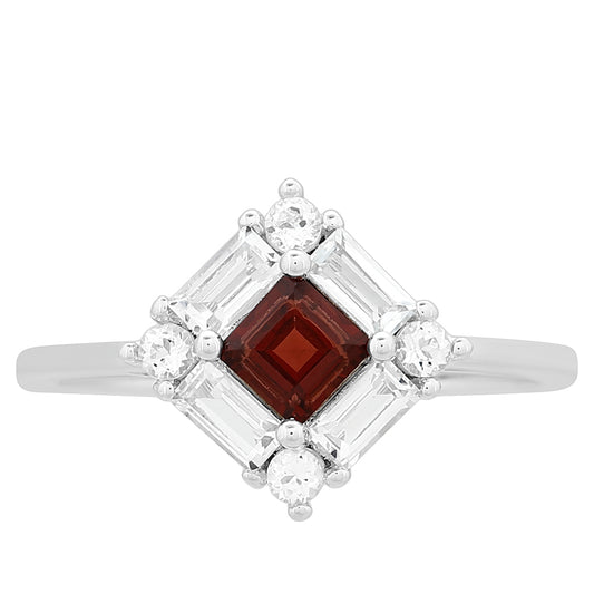 Ezüst Gyűrű Gránáttal és Fehér Topázzal
