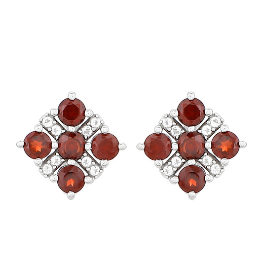 Ezüst Fülbevaló Gránáttal és Fehér Topázzal